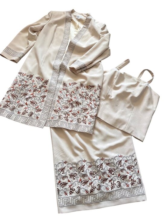 Donna Vinci Dresses & Skirts - Donna Vinci 3-Pc Skirt Suit Ivory Embroidered Longline Jacket First Lady Sz 20